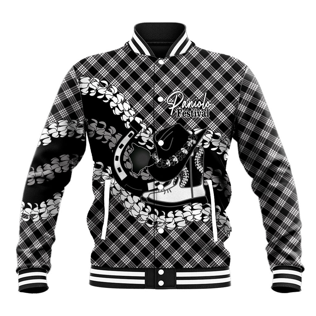 Eleele Hawaii Cowboy Palaka Motifs Personalised Baseball Jacket Paniolo Festival Puakenikeni Lei