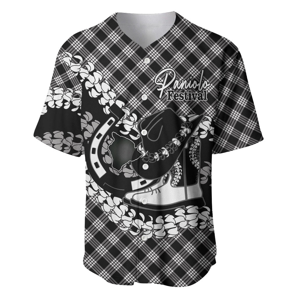 Eleele Hawaii Cowboy Palaka Motifs Personalised Baseball Jersey Paniolo Festival Puakenikeni Lei LT14 Black - Polynesian Pride