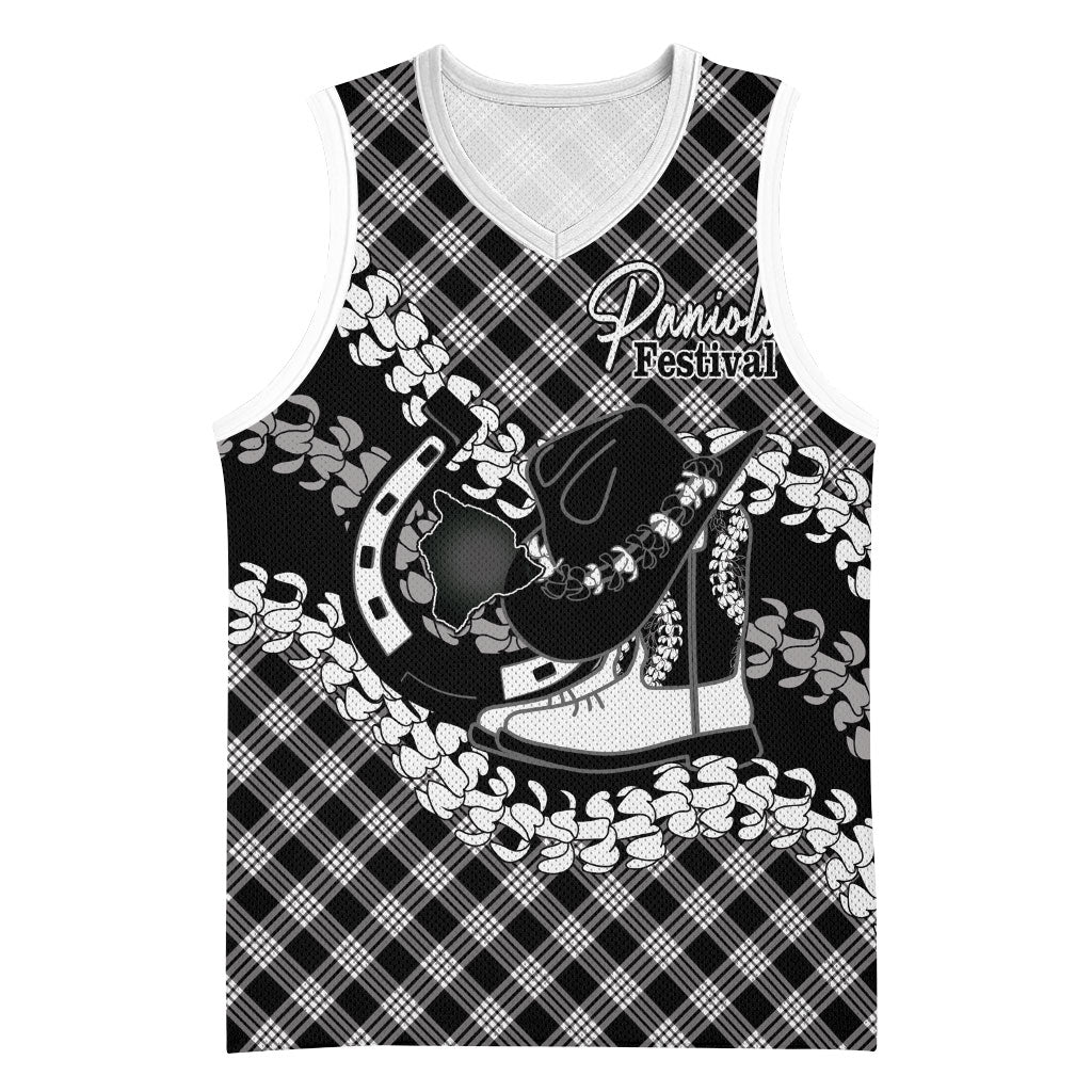 Eleele Hawaii Cowboy Palaka Motifs Personalised Basketball Jersey Paniolo Festival Puakenikeni Lei
