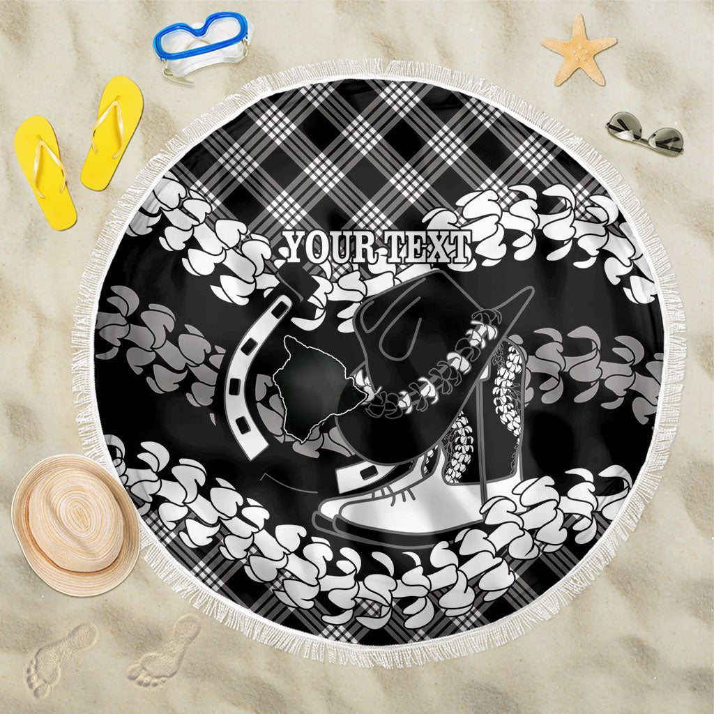 Eleele Hawaii Cowboy Palaka Motifs Personalised Beach Blanket Paniolo Festival Puakenikeni Lei