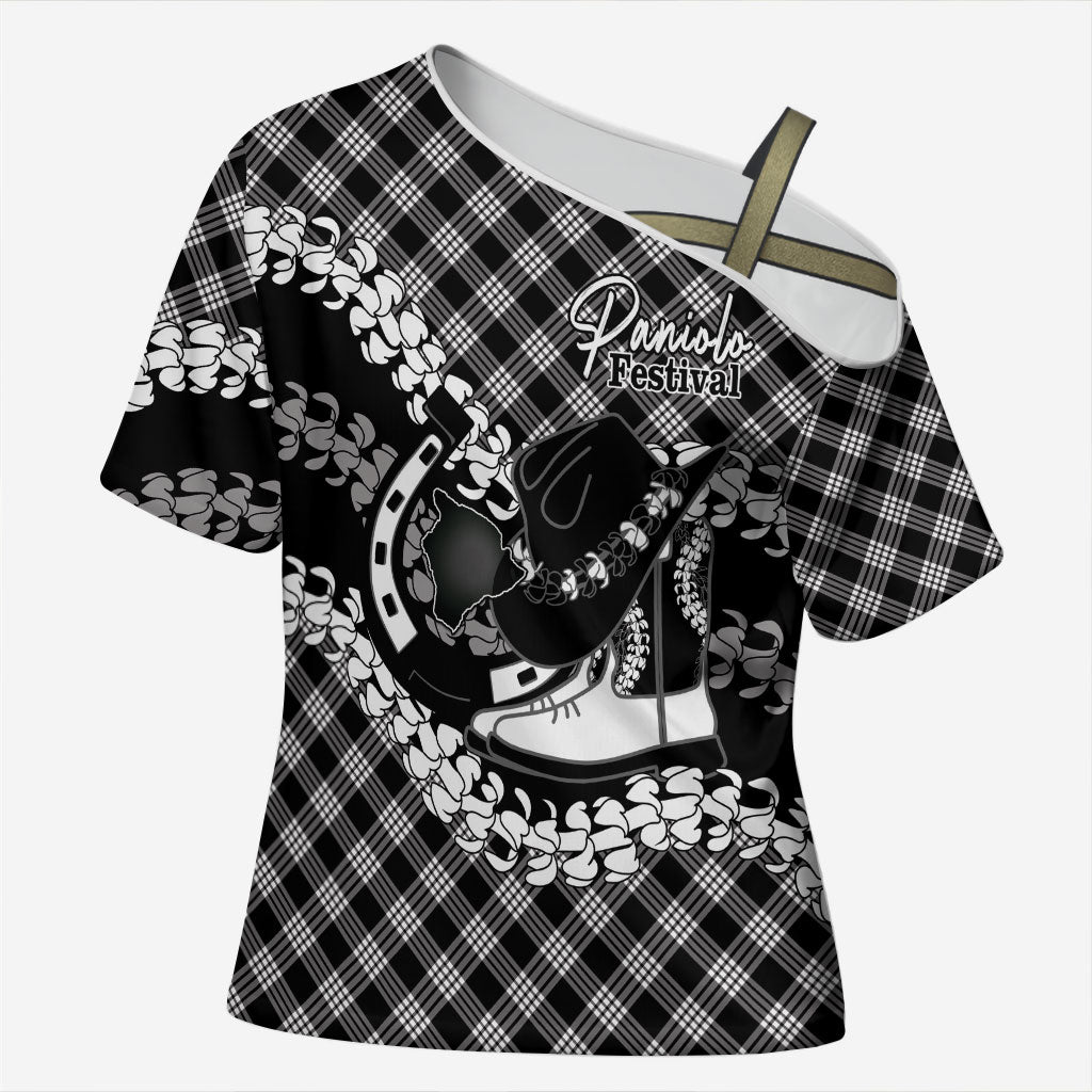 Eleele Hawaii Cowboy Palaka Motifs Personalised Cross Shoulder Shirt Paniolo Festival Puakenikeni Lei