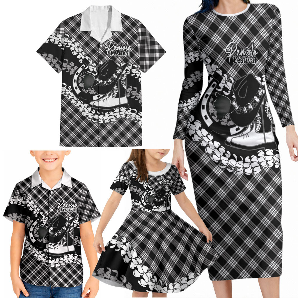 Eleele Hawaii Cowboy Palaka Motifs Personalised Family Matching Long Sleeve Bodycon Dress and Hawaiian Shirt Paniolo Festival Puakenikeni Lei