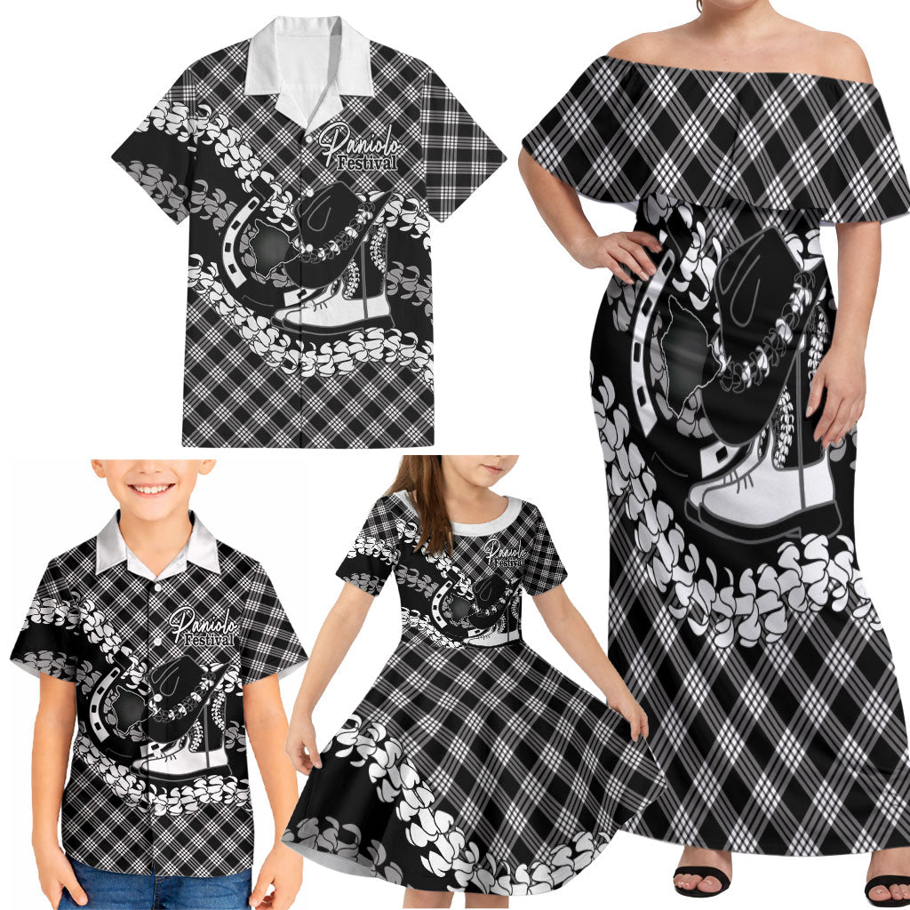 Eleele Hawaii Cowboy Palaka Motifs Personalised Family Matching Off Shoulder Maxi Dress and Hawaiian Shirt Paniolo Festival Puakenikeni Lei LT14 - Polynesian Pride