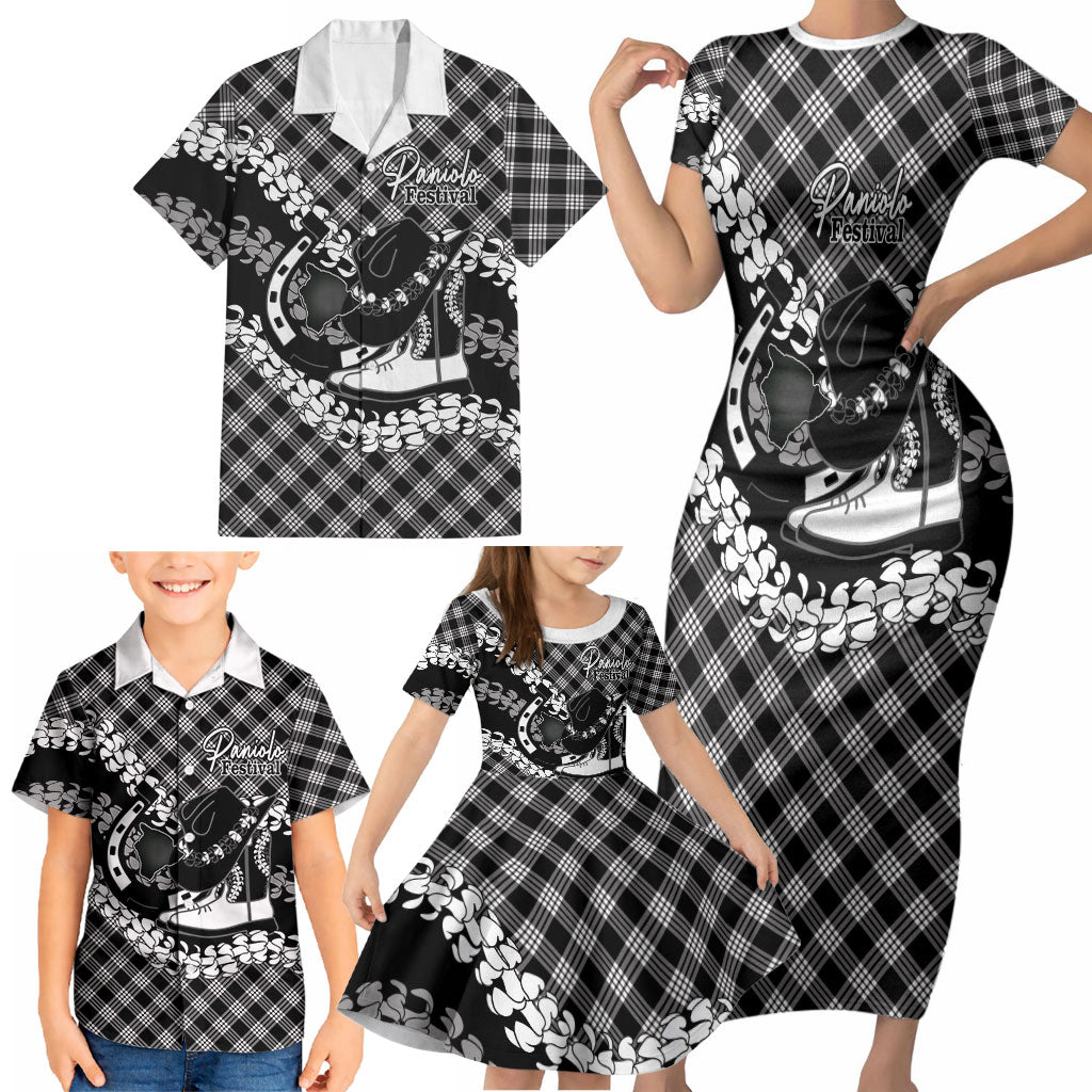 Eleele Hawaii Cowboy Palaka Motifs Personalised Family Matching Short Sleeve Bodycon Dress and Hawaiian Shirt Paniolo Festival Puakenikeni Lei