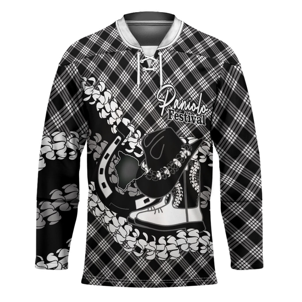 Eleele Hawaii Cowboy Palaka Motifs Personalised Hockey Jersey Paniolo Festival Puakenikeni Lei