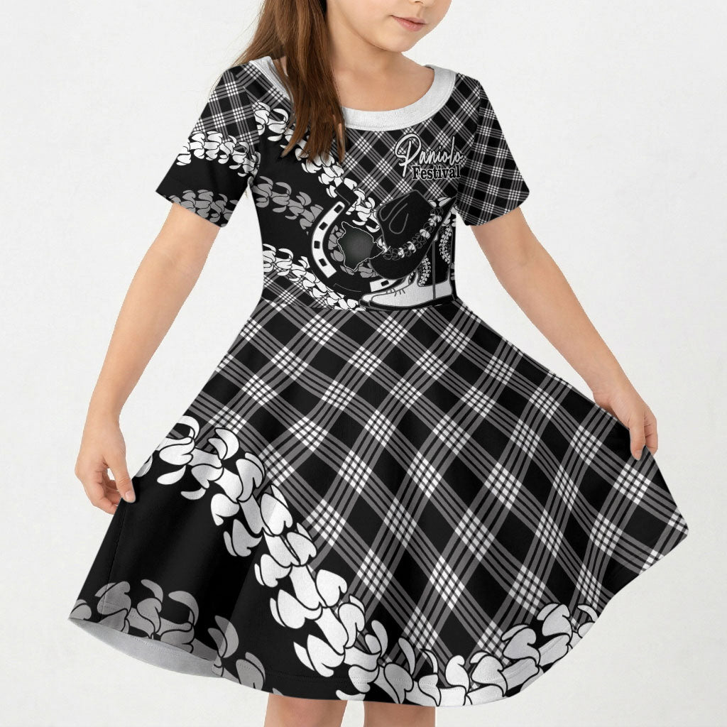Eleele Hawaii Cowboy Palaka Motifs Personalised Kid Short Sleeve Dress Paniolo Festival Puakenikeni Lei