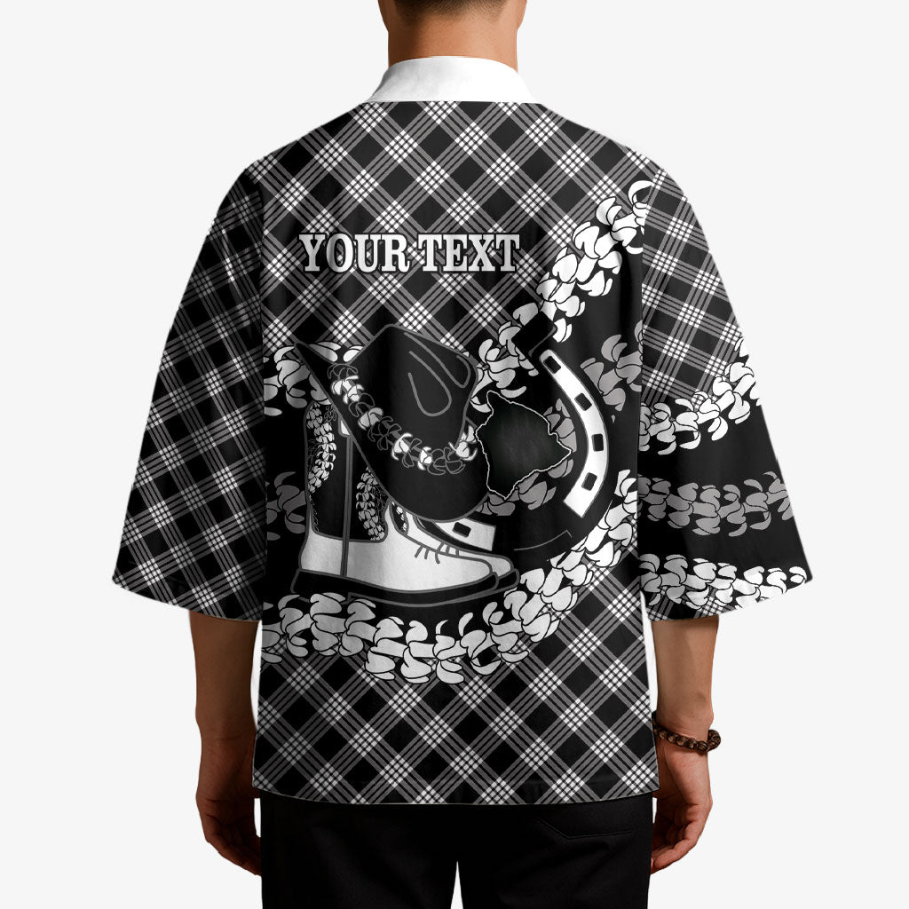 Eleele Hawaii Cowboy Palaka Motifs Personalised Kimono Paniolo Festival Puakenikeni Lei LT14 - Polynesian Pride