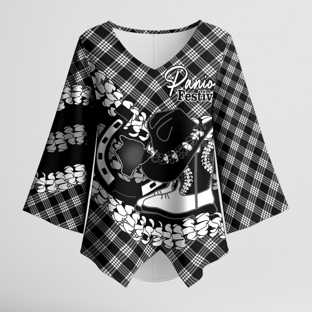 Eleele Hawaii Cowboy Palaka Motifs Personalised Kimono Sleeve Blouse Paniolo Festival Puakenikeni Lei