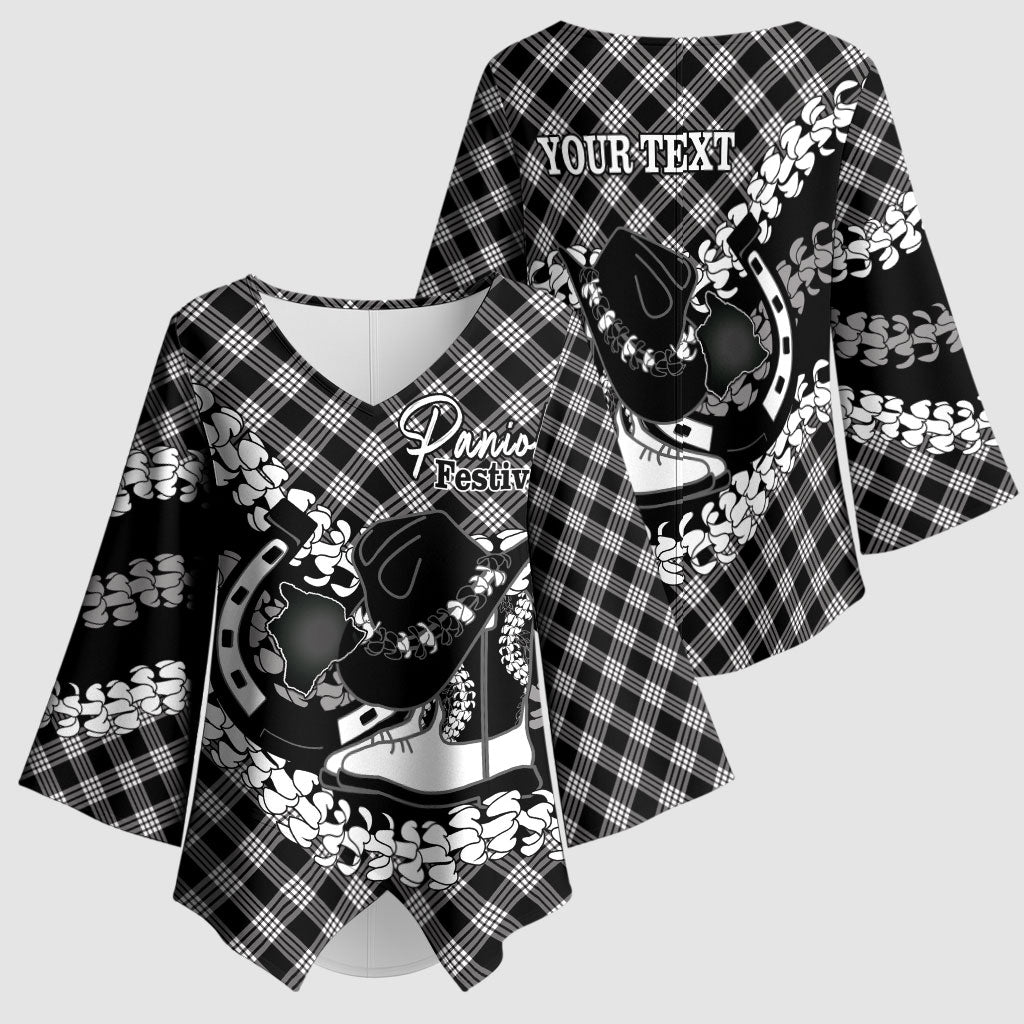 Eleele Hawaii Cowboy Palaka Motifs Personalised Kimono Sleeve Blouse Paniolo Festival Puakenikeni Lei LT14 - Polynesian Pride