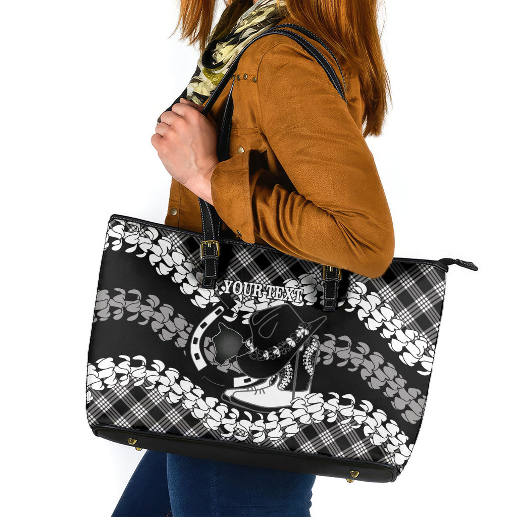 Eleele Hawaii Cowboy Palaka Motifs Personalised Leather Tote Bag Paniolo Festival Puakenikeni Lei