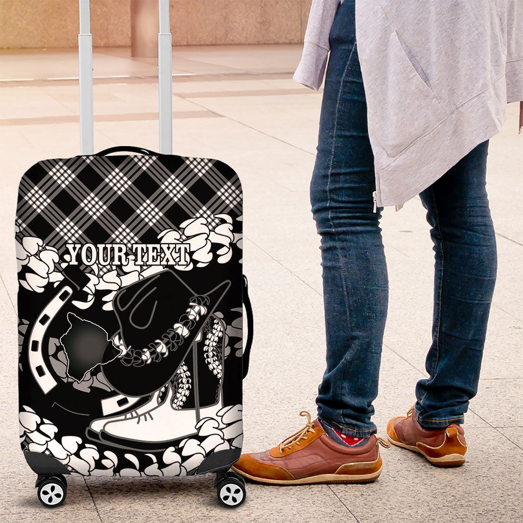Eleele Hawaii Cowboy Palaka Motifs Personalised Luggage Cover Paniolo Festival Puakenikeni Lei