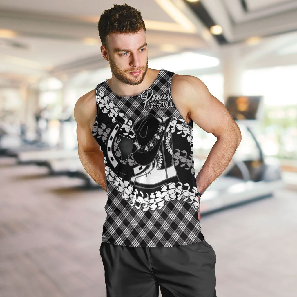 Eleele Hawaii Cowboy Palaka Motifs Personalised Men Tank Top Paniolo Festival Puakenikeni Lei