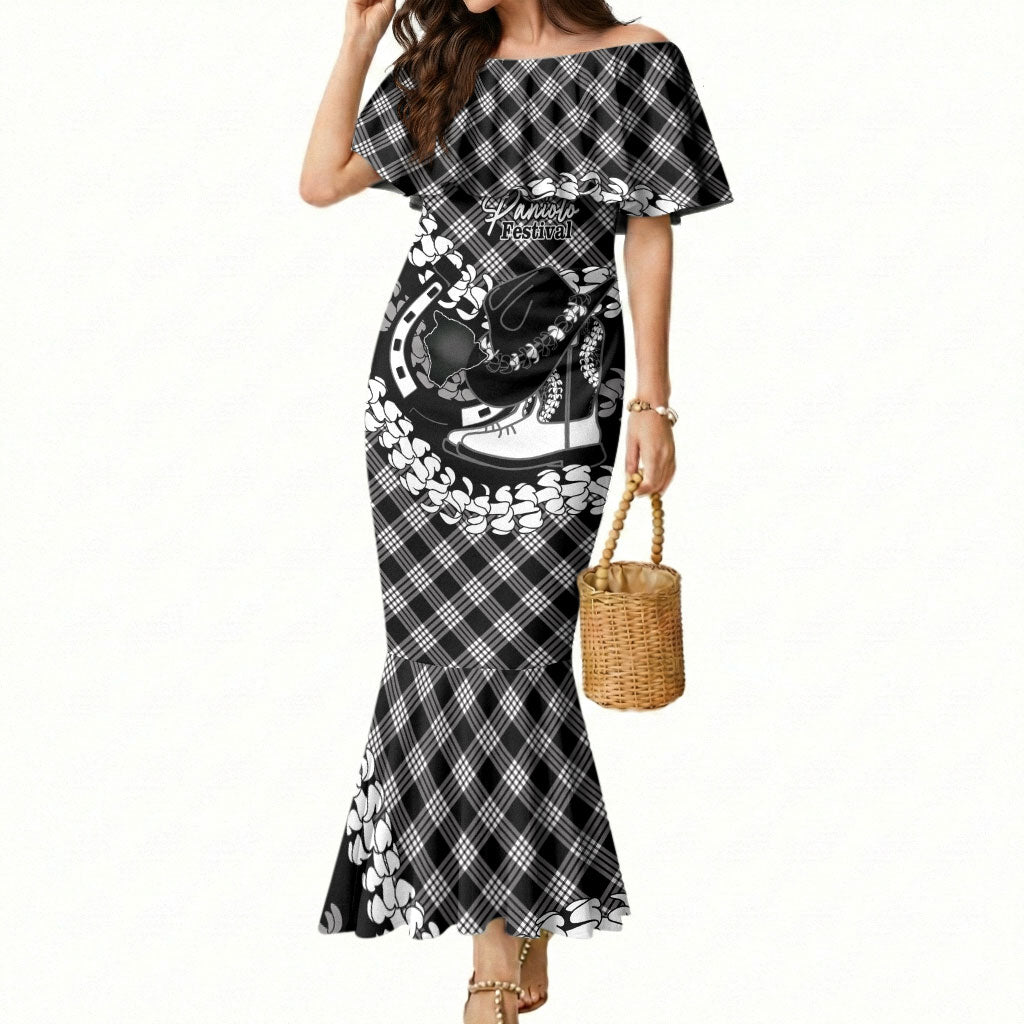 Eleele Hawaii Cowboy Palaka Motifs Personalised Mermaid Dress Paniolo Festival Puakenikeni Lei