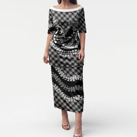 Eleele Hawaii Cowboy Palaka Motifs Personalised Puletasi Paniolo Festival Puakenikeni Lei LT14 Long Dress Black - Polynesian Pride
