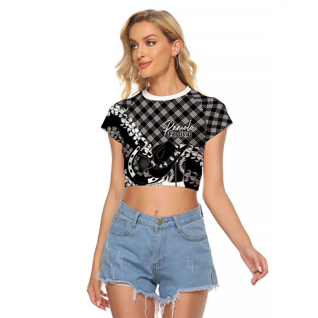 Eleele Hawaii Cowboy Palaka Motifs Personalised Raglan Cropped T Shirt Paniolo Festival Puakenikeni Lei
