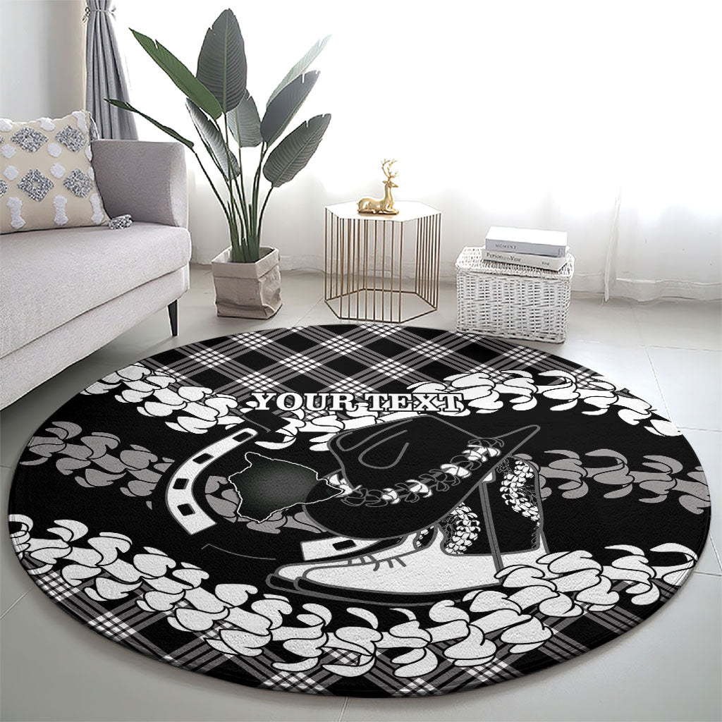 Eleele Hawaii Cowboy Palaka Motifs Personalised Round Carpet Paniolo Festival Puakenikeni Lei LT14 - Polynesian Pride