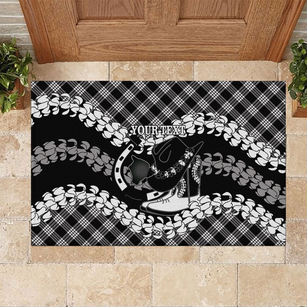 Eleele Hawaii Cowboy Palaka Motifs Personalised Rubber Doormat Paniolo Festival Puakenikeni Lei