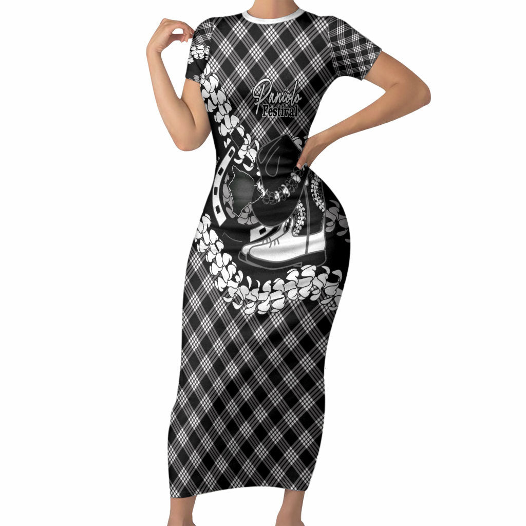 Eleele Hawaii Cowboy Palaka Motifs Personalised Short Sleeve Bodycon Dress Paniolo Festival Puakenikeni Lei