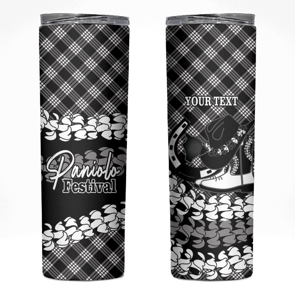 Eleele Hawaii Cowboy Palaka Motifs Personalised Skinny Tumbler Paniolo Festival Puakenikeni Lei