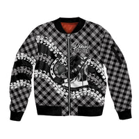 Eleele Hawaii Cowboy Palaka Motifs Personalised Sleeve Zip Bomber Jacket Paniolo Festival Puakenikeni Lei LT14 Unisex Black - Polynesian Pride