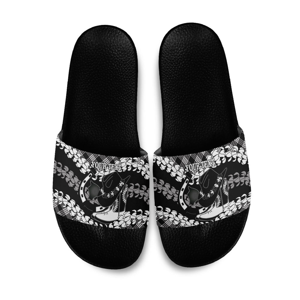 Eleele Hawaii Cowboy Palaka Motifs Personalised Slide Sandals Paniolo Festival Puakenikeni Lei