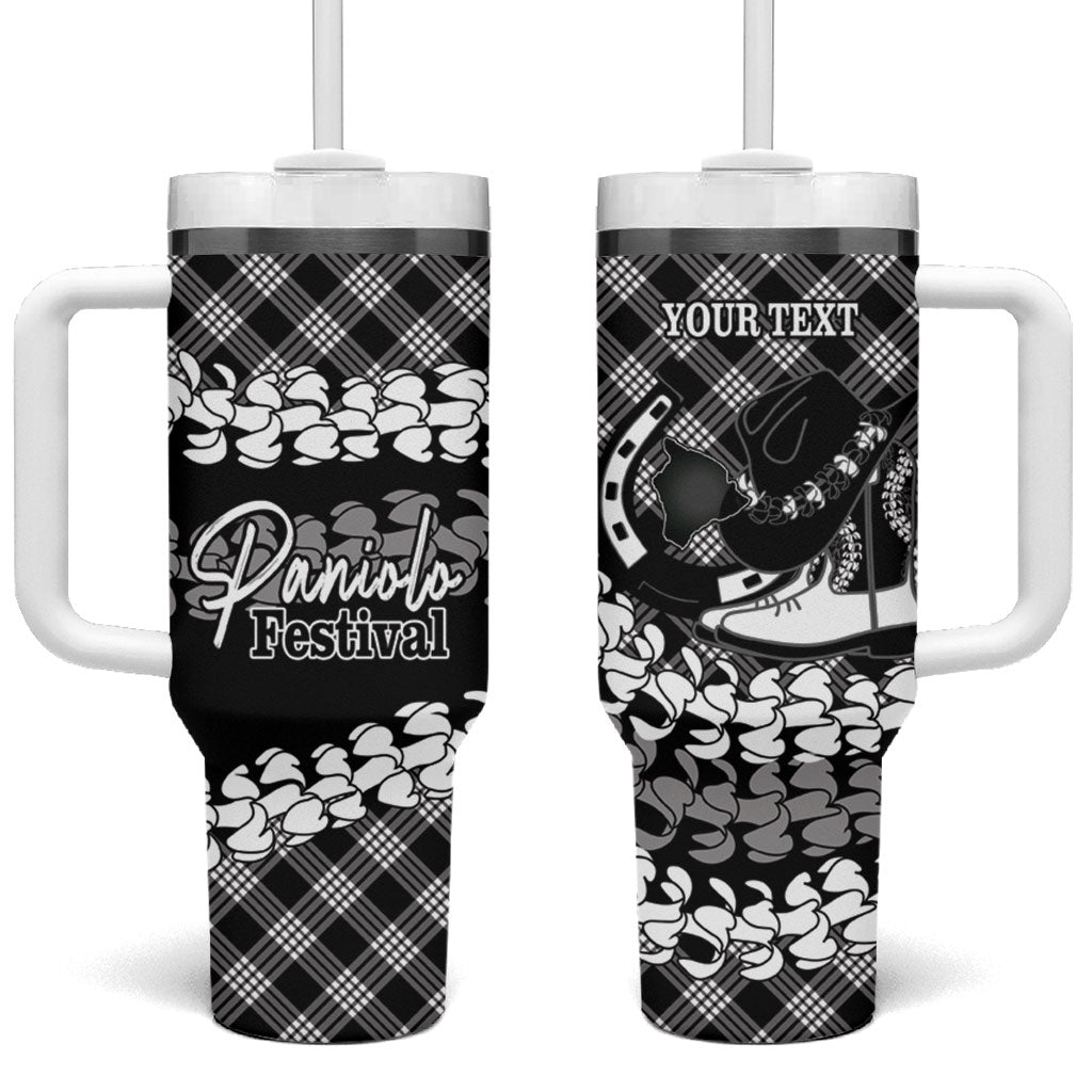 Eleele Hawaii Cowboy Palaka Motifs Personalised Tumbler With Handle Paniolo Festival Puakenikeni Lei