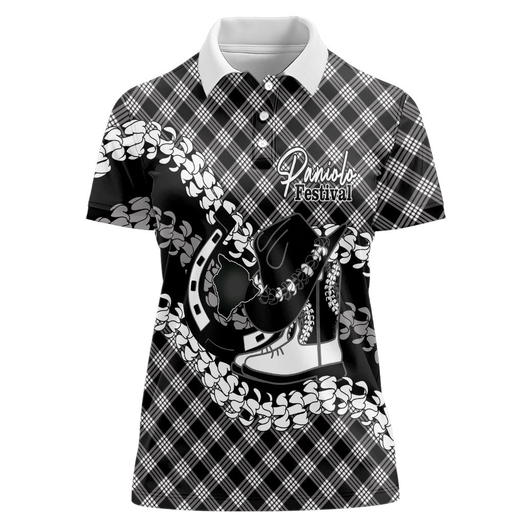Eleele Hawaii Cowboy Palaka Motifs Personalised Women Polo Shirt Paniolo Festival Puakenikeni Lei LT14 Female Black - Polynesian Pride