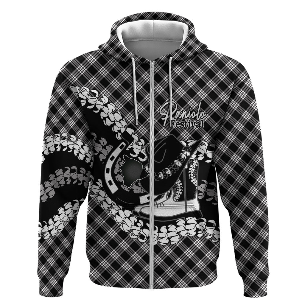 Eleele Hawaii Cowboy Palaka Motifs Personalised Zip Hoodie Paniolo Festival Puakenikeni Lei
