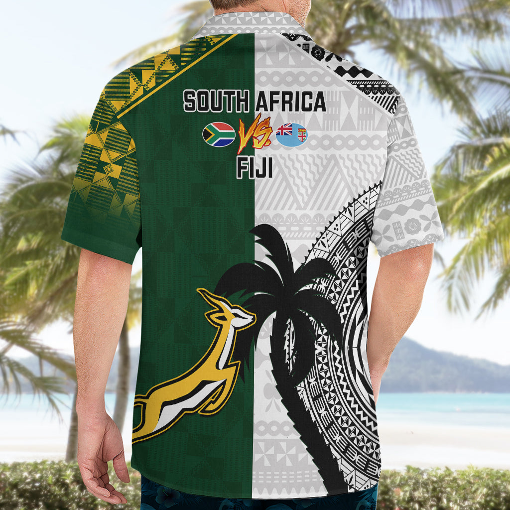 South Africa And Fiji Rugby Hawaiian Shirt 2023 World Cup Fijian Tapa With Kente Pattern LT14 - Polynesian Pride
