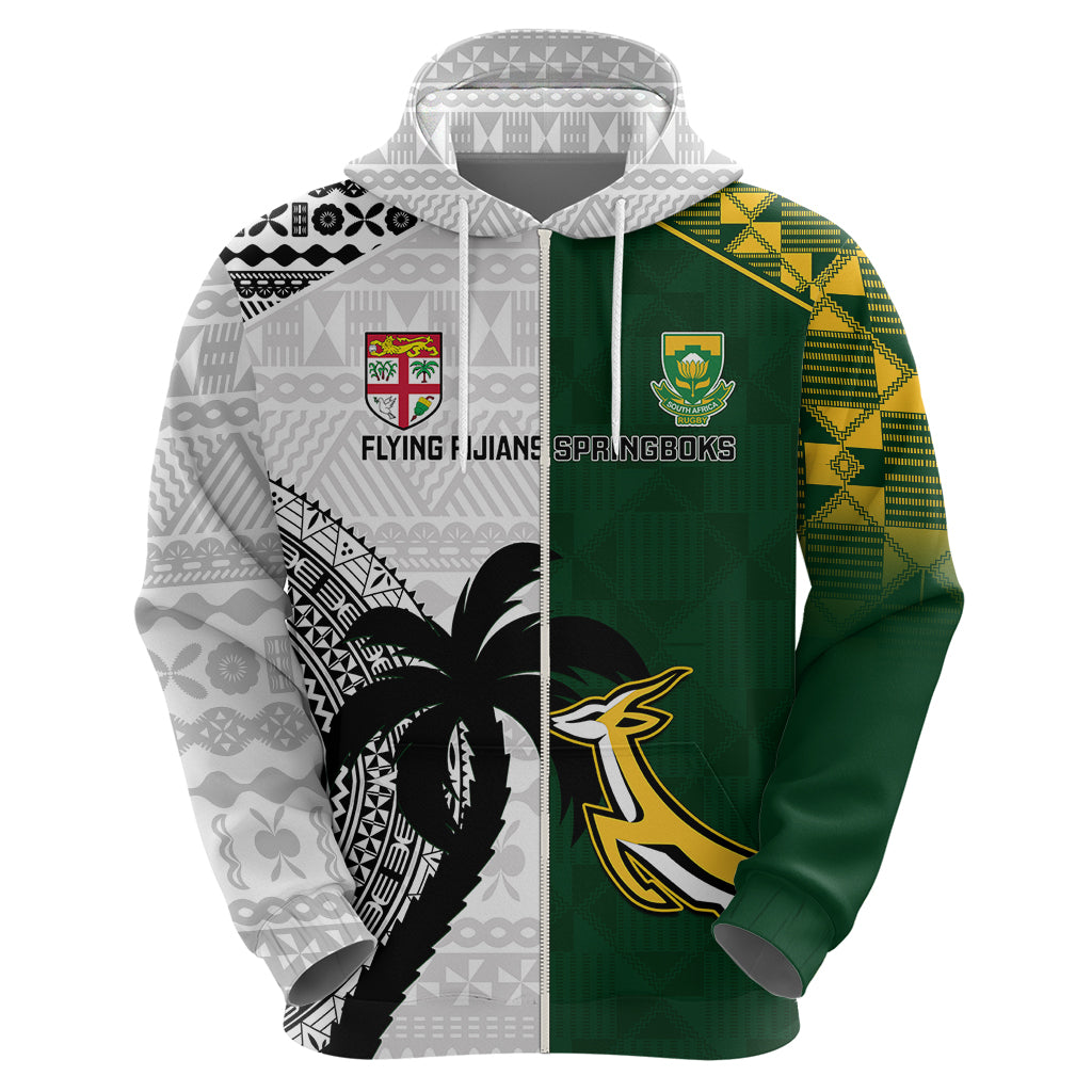 South Africa And Fiji Rugby Hoodie 2023 World Cup Fijian Tapa With Kente Pattern LT14 - Polynesian Pride