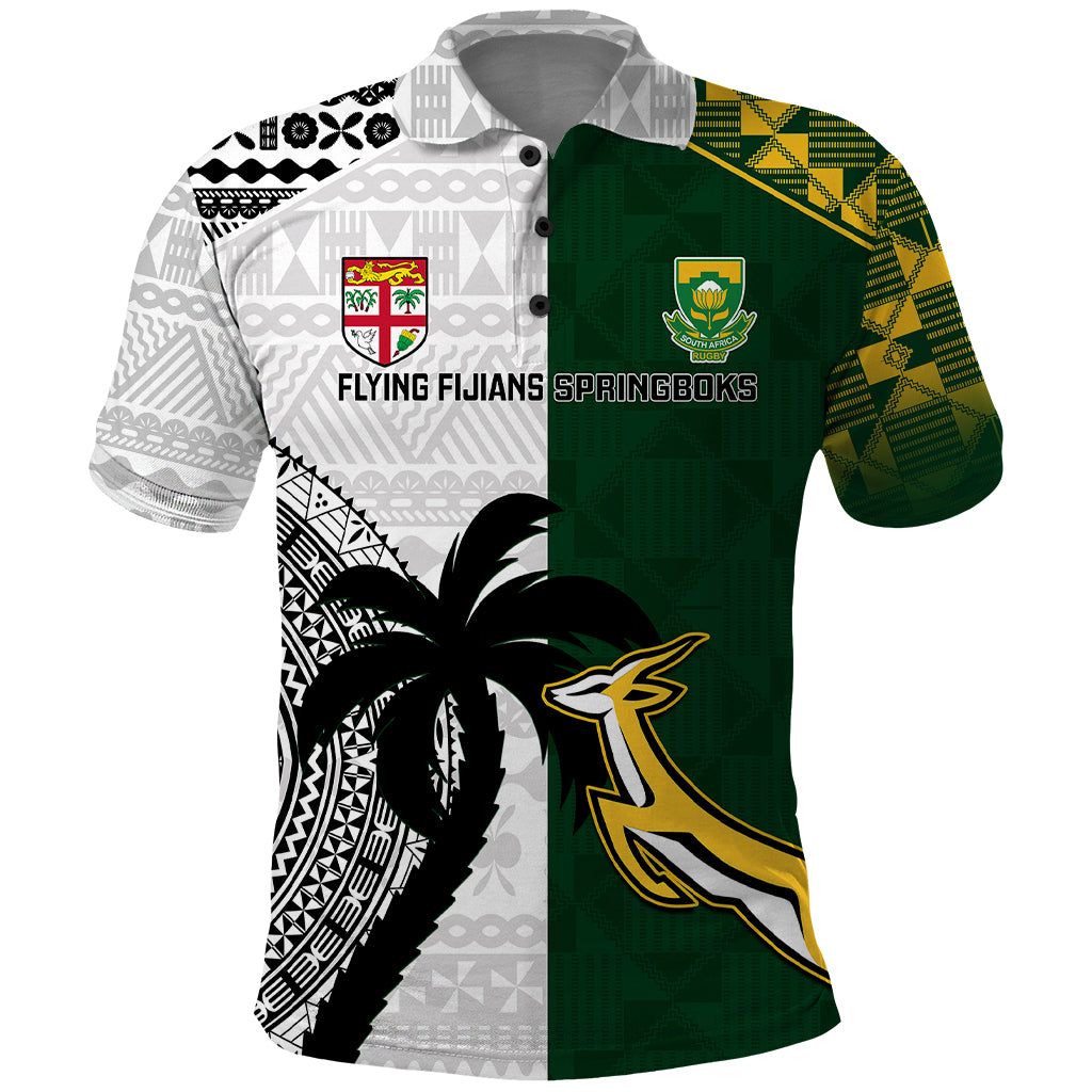 South Africa And Fiji Rugby Polo Shirt 2023 World Cup Fijian Tapa With Kente Pattern LT14 Green - Polynesian Pride