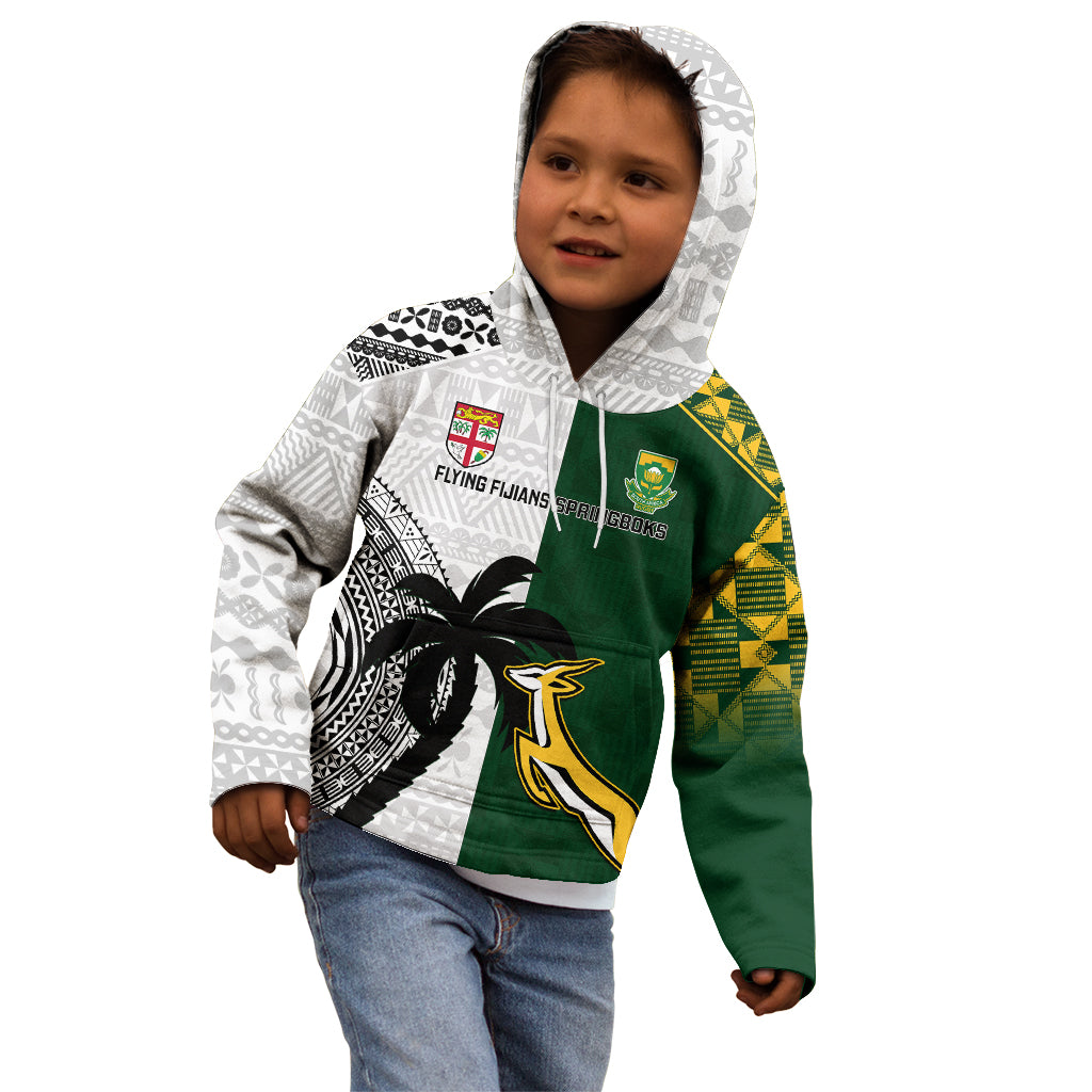 Custom South Africa And Fiji Rugby Kid Hoodie 2023 World Cup Fijian Tapa With Kente Pattern LT14 - Polynesian Pride