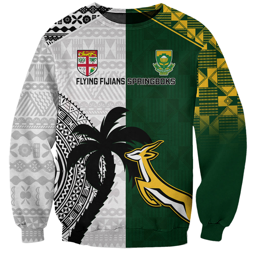 Custom South Africa And Fiji Rugby Sweatshirt 2023 World Cup Fijian Tapa With Kente Pattern LT14 Unisex Green - Polynesian Pride