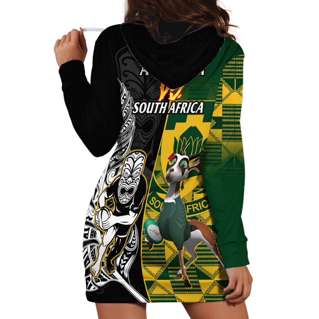 South Africa And Aotearoa Rugby Hoodie Dress 2023 Springboks Kente Combine All Black Maori Fern LT14 - Polynesian Pride