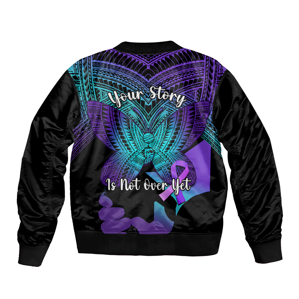 Suicide Awareness Your Story Is Not Over Yet Bomber Jacket Polynesian Butterfly Tattoo LT14 - Polynesian Pride