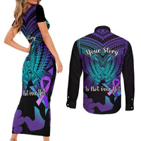 Suicide Awareness Your Story Is Not Over Yet Couples Matching Short Sleeve Bodycon Dress and Long Sleeve Button Shirts Polynesian Butterfly Tattoo LT14 - Polynesian Pride