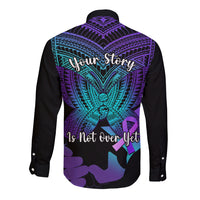 Suicide Awareness Your Story Is Not Over Yet Long Sleeve Button Shirt Polynesian Butterfly Tattoo LT14 - Polynesian Pride