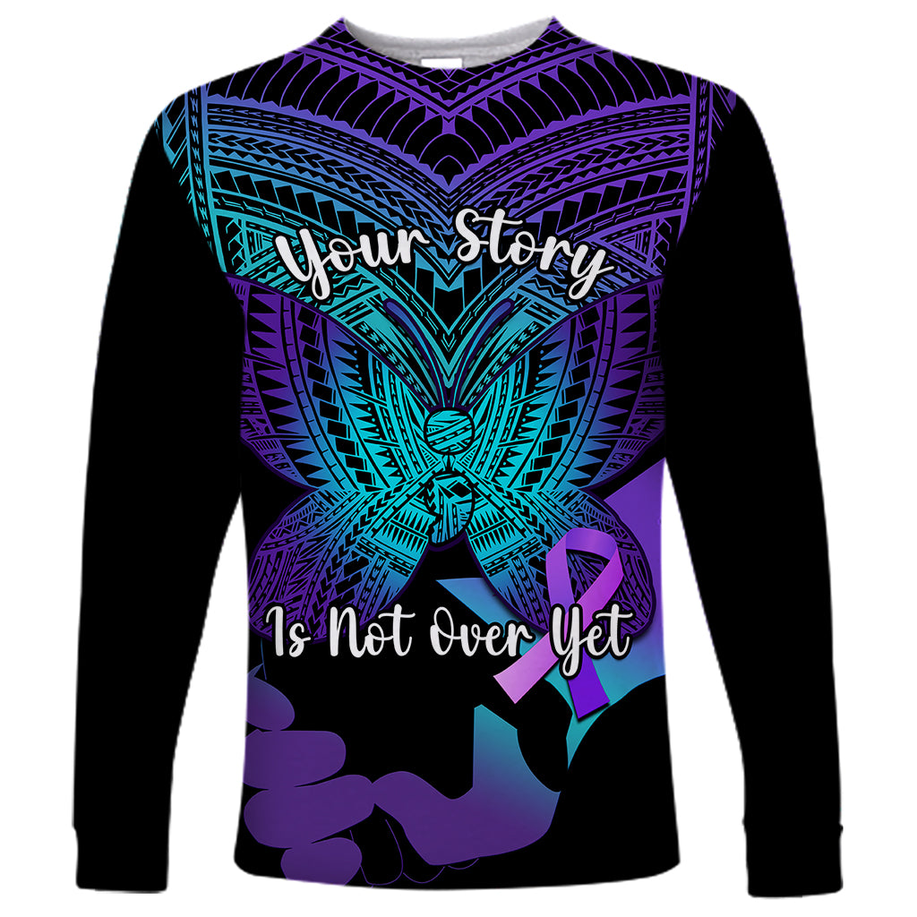 Suicide Awareness Your Story Is Not Over Yet Long Sleeve Shirt Polynesian Butterfly Tattoo LT14 Unisex Purple - Polynesian Pride