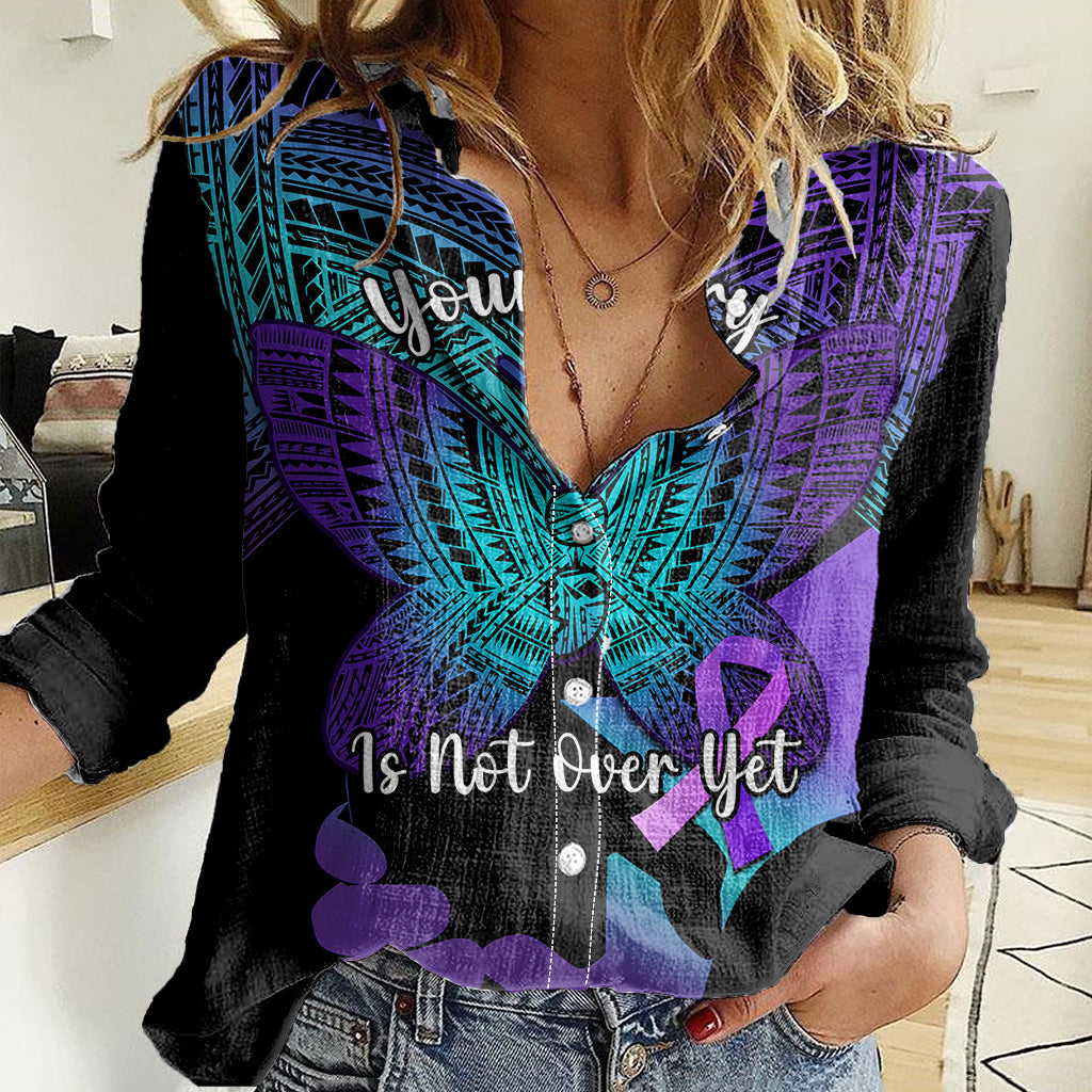 Suicide Awareness Your Story Is Not Over Yet Women Casual Shirt Polynesian Butterfly Tattoo LT14 Female Purple - Polynesian Pride