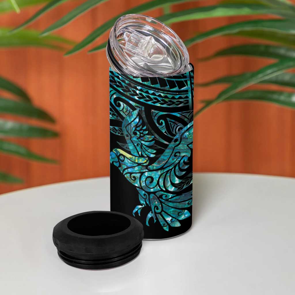 New Zealand Sulphur-crested Cockatoo 4 in 1 Can Cooler Tumbler Aotearoa Maori Mix Paua Shell LT14 - Polynesian Pride
