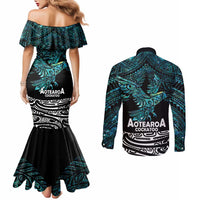 New Zealand Sulphur-crested Cockatoo Couples Matching Mermaid Dress and Long Sleeve Button Shirt Aotearoa Maori Mix Paua Shell LT14 - Polynesian Pride