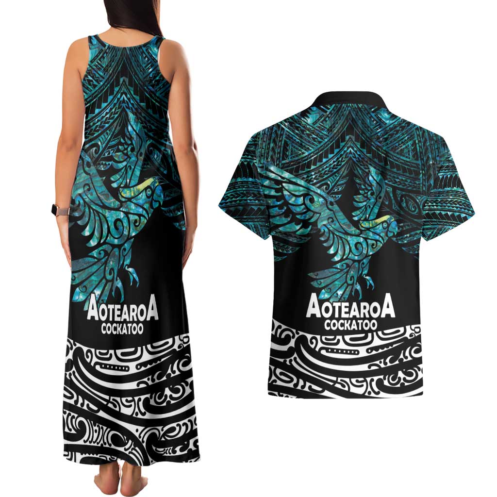 New Zealand Sulphur-crested Cockatoo Couples Matching Tank Maxi Dress and Hawaiian Shirt Aotearoa Maori Mix Paua Shell LT14 - Polynesian Pride