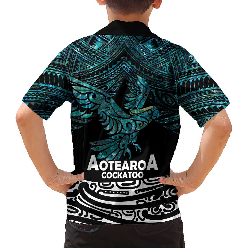 New Zealand Sulphur-crested Cockatoo Family Matching Long Sleeve Bodycon Dress and Hawaiian Shirt Aotearoa Maori Mix Paua Shell LT14 - Polynesian Pride