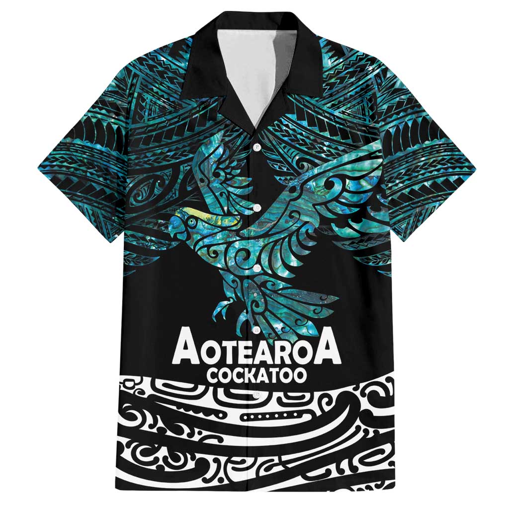 New Zealand Sulphur-crested Cockatoo Family Matching Long Sleeve Bodycon Dress and Hawaiian Shirt Aotearoa Maori Mix Paua Shell LT14 Dad's Shirt - Short Sleeve Turquoise - Polynesian Pride