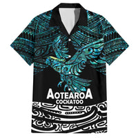 New Zealand Sulphur-crested Cockatoo Family Matching Short Sleeve Bodycon Dress and Hawaiian Shirt Aotearoa Maori Mix Paua Shell LT14 Dad's Shirt - Short Sleeve Turquoise - Polynesian Pride