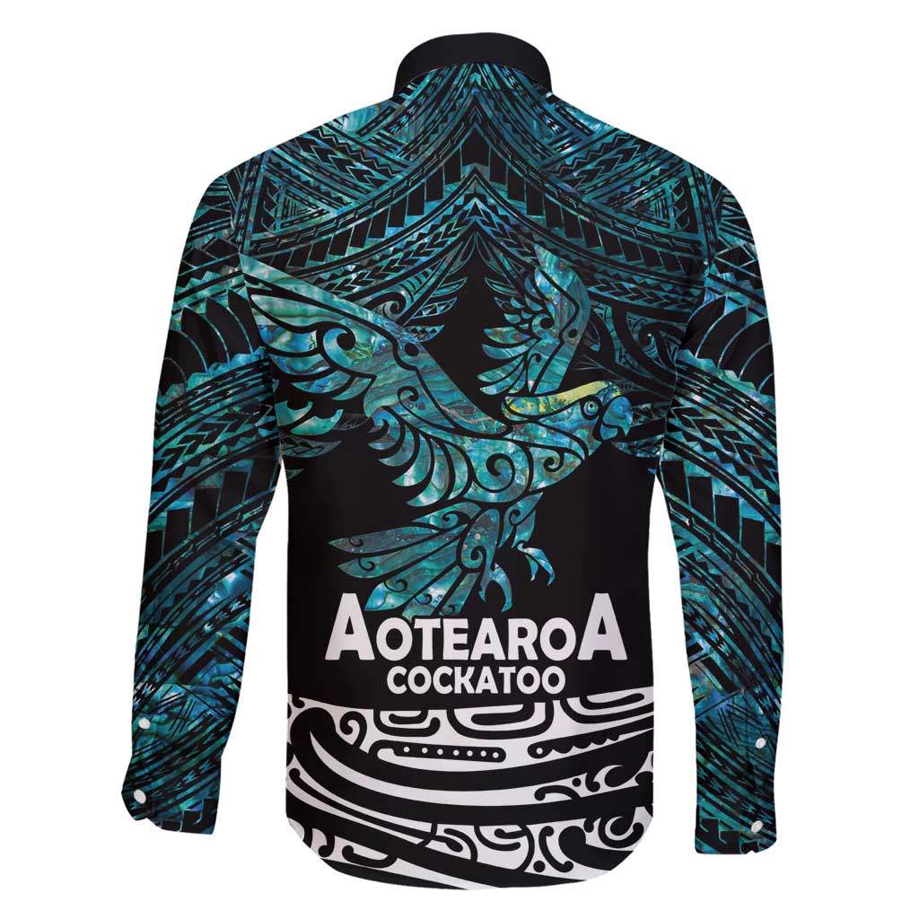 New Zealand Sulphur-crested Cockatoo Family Matching Short Sleeve Bodycon Dress and Hawaiian Shirt Aotearoa Maori Mix Paua Shell LT14 - Polynesian Pride
