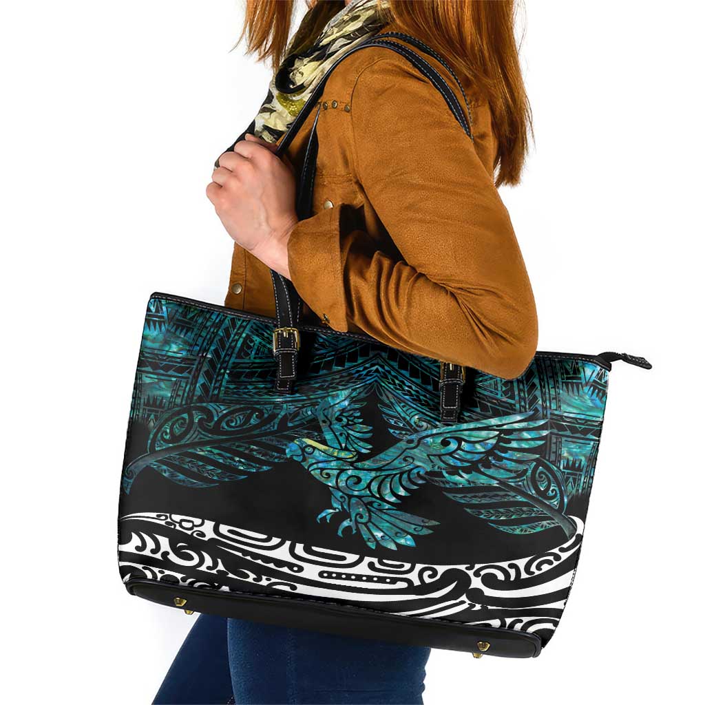 New Zealand Sulphur-crested Cockatoo Leather Tote Bag Aotearoa Maori Mix Paua Shell