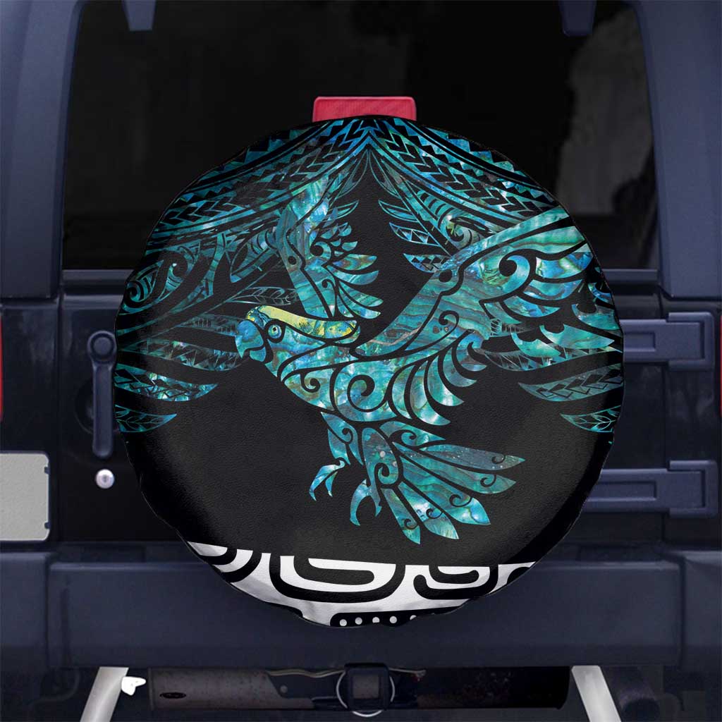 New Zealand Sulphur-crested Cockatoo Spare Tire Cover Aotearoa Maori Mix Paua Shell