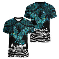 New Zealand Sulphur-crested Cockatoo Women V-Neck T-Shirt Aotearoa Maori Mix Paua Shell LT14 - Polynesian Pride