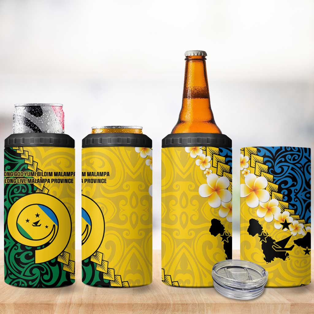 Malampa Province 4 in 1 Can Cooler Tumbler Vanuatu Pattern Map With Plumeria Flag Color